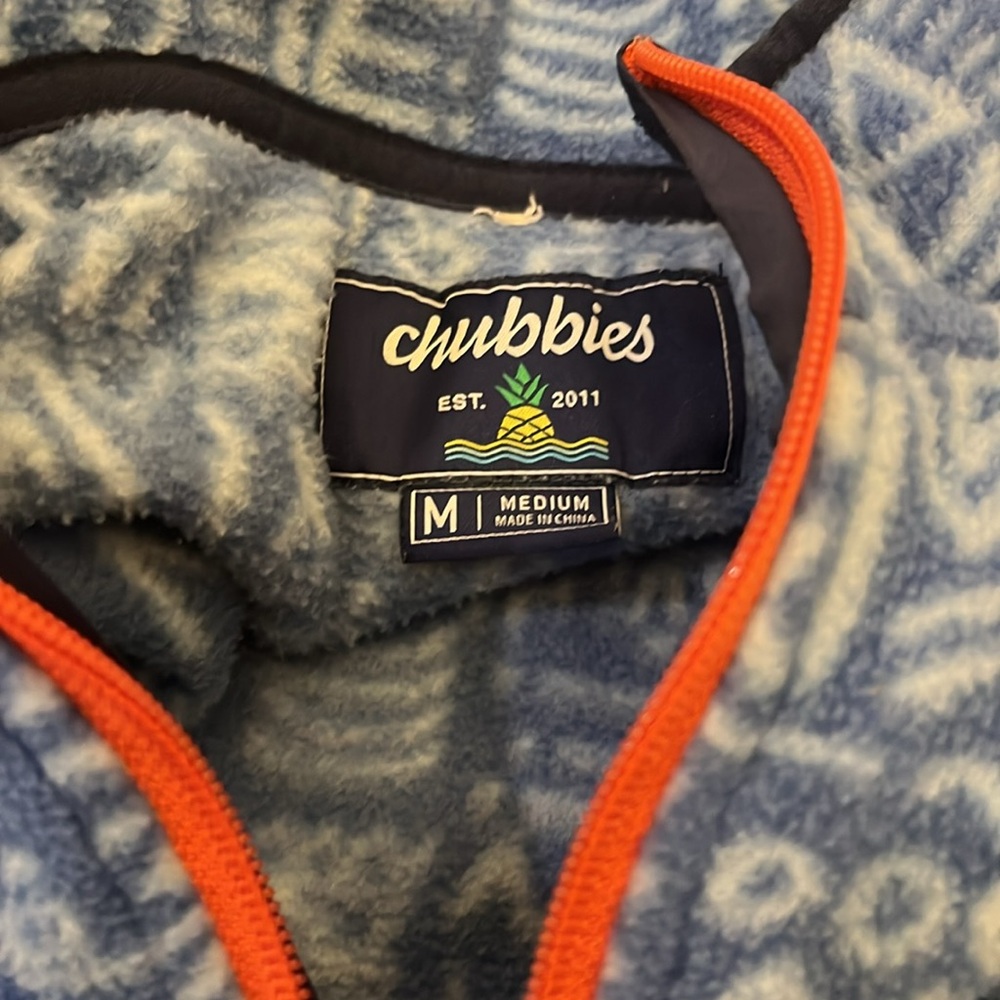 Chubbies 1/4 Zip‎ Fleece Jacket Men's M Blue Sketch w/Orange